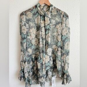 Zimmerman Floral Chiffon Blouse - Green and Cream size 2